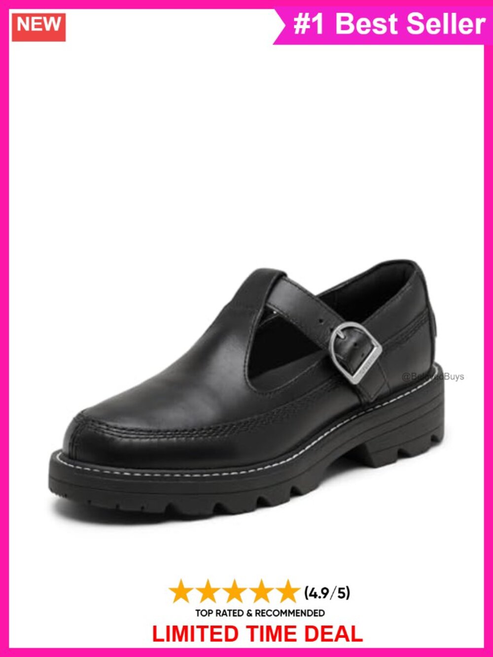 Mary Jane Flats Full Grain Leather Buckle Casual Shoes